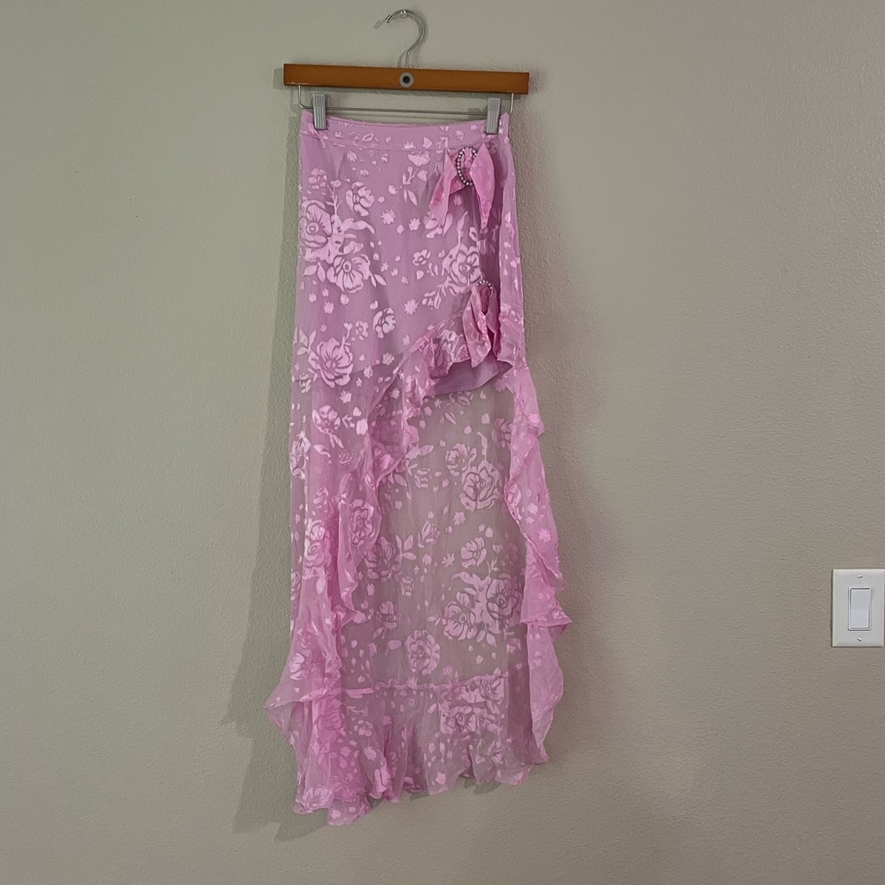 For Love & Lemons Pink Floral High-Low Ruffle Skirt - Picture 2 of 5